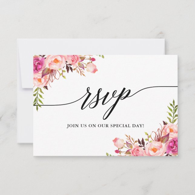 Calligraphie Pink Floral Wedding Carte de repas RS (Devant)