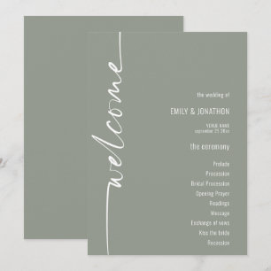 Calligraphie pivotée Sage Green Wedding Programme