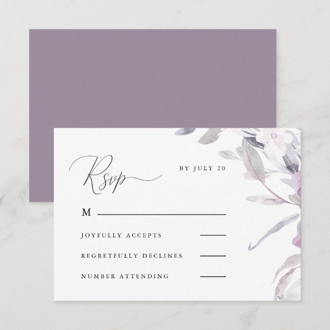 Calligraphie pourpre poussiéreuse et Rsvp floral (Devant / Derrière)