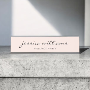 Calligraphie rose pâle Fille Bureau Nom Plaque