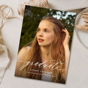 Calligraphie Script Graduation Photo Invitation