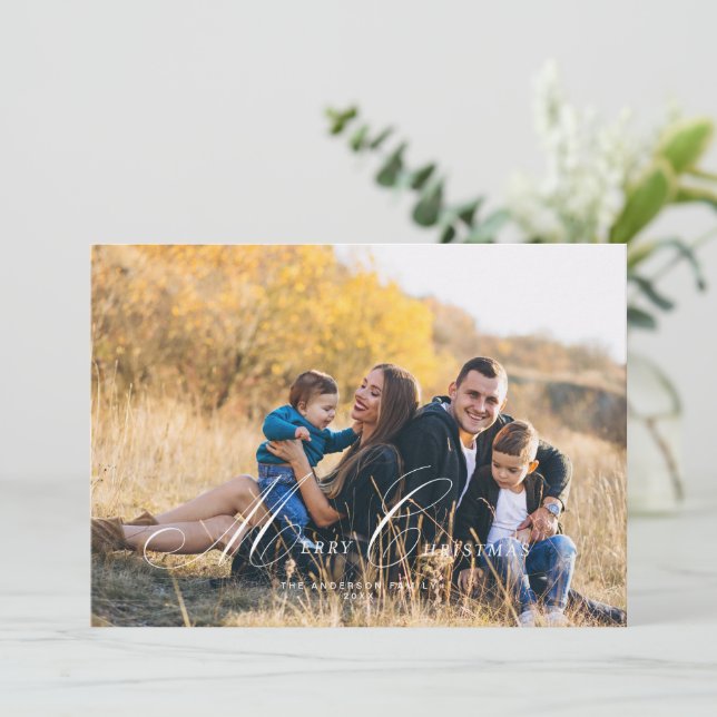 Calligraphie Script Joyeux Carte photo de Noël (Debout devant)