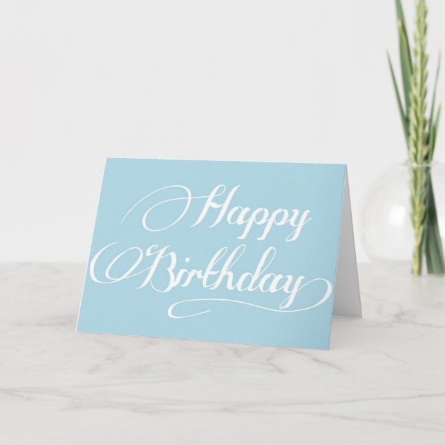 Calligraphie simple Bleu clair Bonne carte d'anniv (Devant)