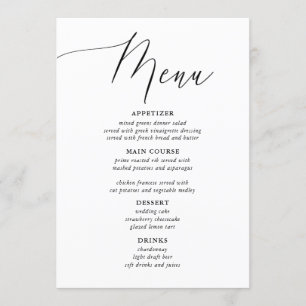 Calligraphie simple Menus de Mariage rustique