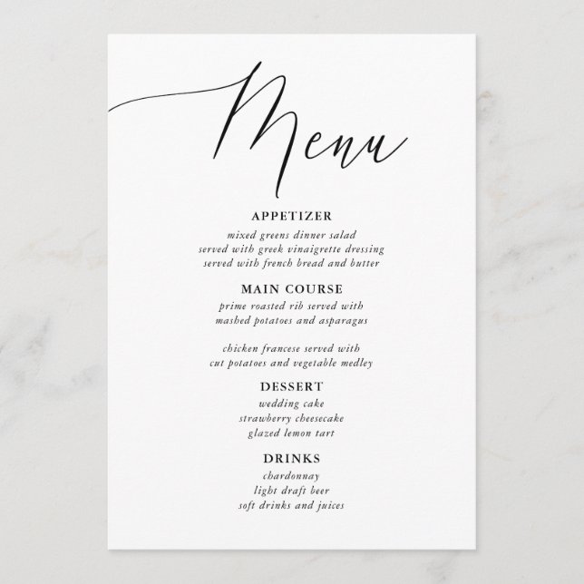 Calligraphie simple Menus de Mariage rustique (Devant)