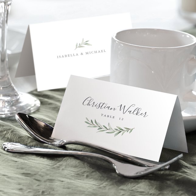 Calligraphie simple verdure rustique Carte Place (Simple calligraphy rustic greenery Place Card)
