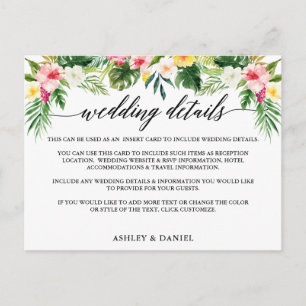 Calligraphie Tropical Floral Mariage Détails Carte