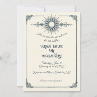 Calligraphie Vintage Blue Sun Faire-part de mariag