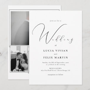 Calligraphy 3 Photo Black & White Wedding Invitation