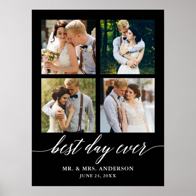 Calligraphy 4 Photo Wedding Best Day Ever Poster (Front)