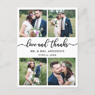 Calligraphy 4 Photo Wedding Photo Thank You Postcard