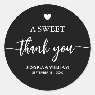calligraphy a Sweet Thank You wedding favour Classic Round Sticker