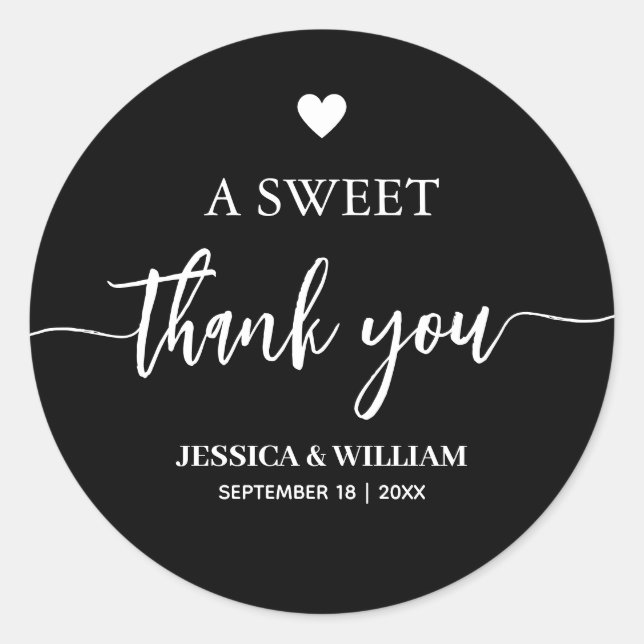 calligraphy a Sweet Thank You wedding favour Classic Round Sticker (Front)