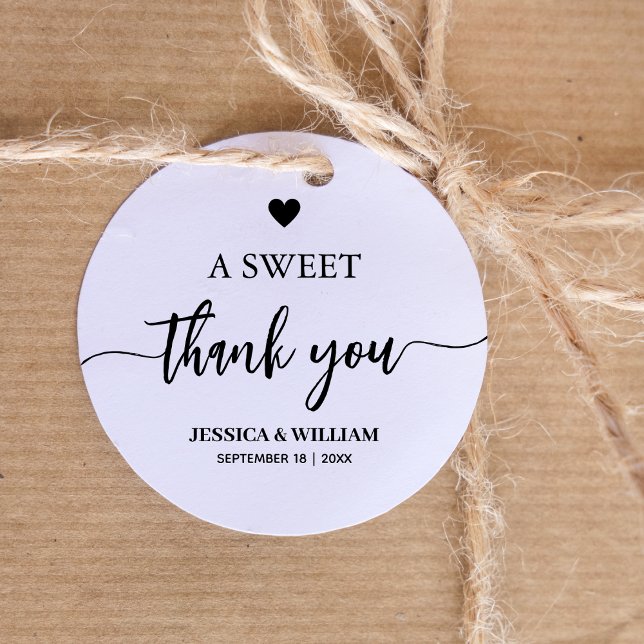 calligraphy a Sweet Thank You wedding favour Classic Round Sticker (Creator Uploaded)