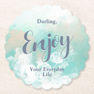 Calligraphy Abstract Modern Turquoise Family Round Paper Coaster