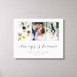 Calligraphy Always & Forever Wedding Photo Collage Canvas Print<br><div class="desc">Beautiful canvas print with a wedding photo collage with three of your photos inside thin grey frames on a white print. Always & forever written in a wonderful dark grey calligraphy script. Personalize with three wedding photos,  your names,  and wedding date!</div>