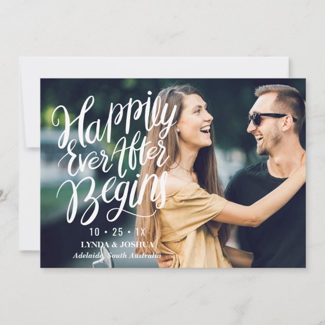 Calligraphy And Photo Wedding Save The Date Card (Front)