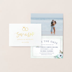 Calligraphy Anemone Flower Photo Save The Date Foil Card