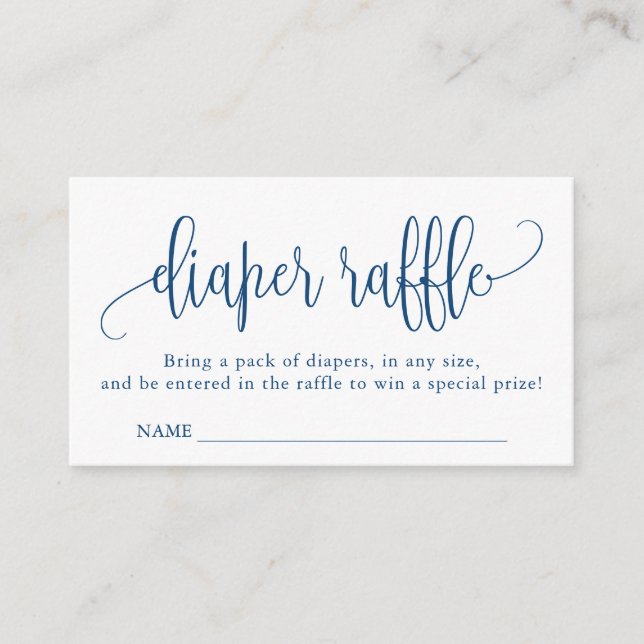 Calligraphy Baby Shower Diaper Raffle, Blue Enclosure Card (Front)