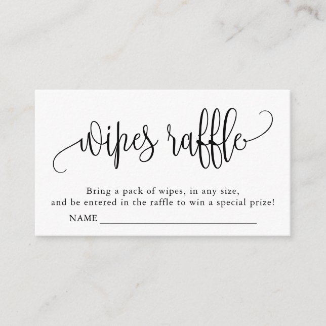 Calligraphy Baby Shower Wipes Raffle Black White Enclosure Card (Front)