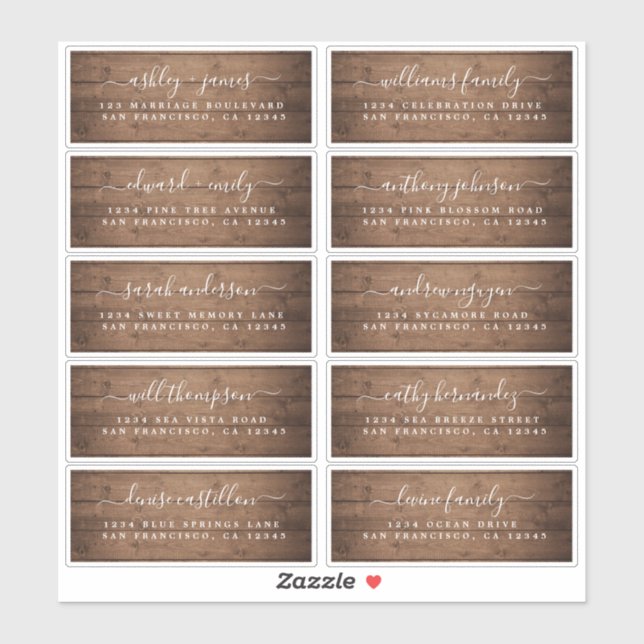 Calligraphy Barn Wood Wedding Guest Address Labels (Sheet)