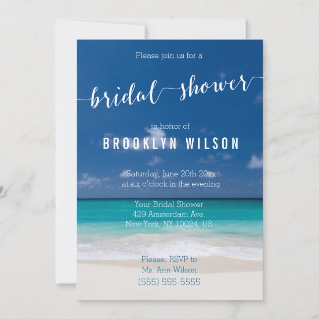 Calligraphy Beach Bridal Shower Invitations (Front)