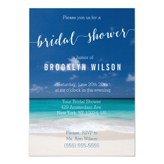 Calligraphy Beach Bridal Shower Invitations