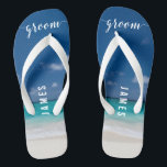 Calligraphy Beach Groom Wedding Party Flip Flops<br><div class="desc">Calligraphy beach Groom wedding party flip flops with wide straps and customizable text - you can add Groom's name</div>