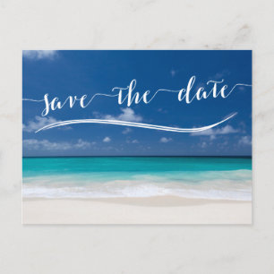 Calligraphy Beach Save The Date Postcards
