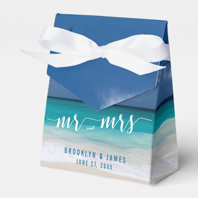 Calligraphy Beach Wedding Favour Boxes Tent (Front Side)