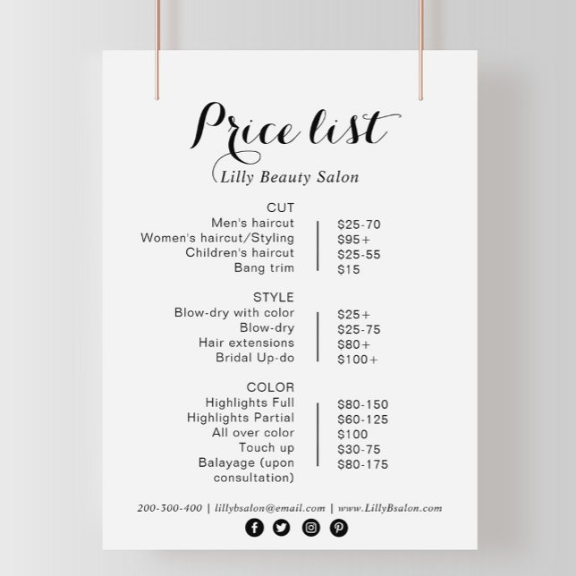 Calligraphy Beauty Salon Price List (Creator Uploaded)