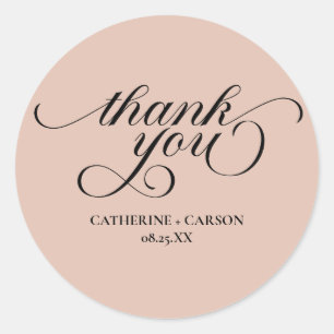 Calligraphy Beige Wedding Thank You Stickers