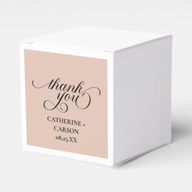 Calligraphy Beige Wedding Thank You Stickers Favor Box (Front Side)