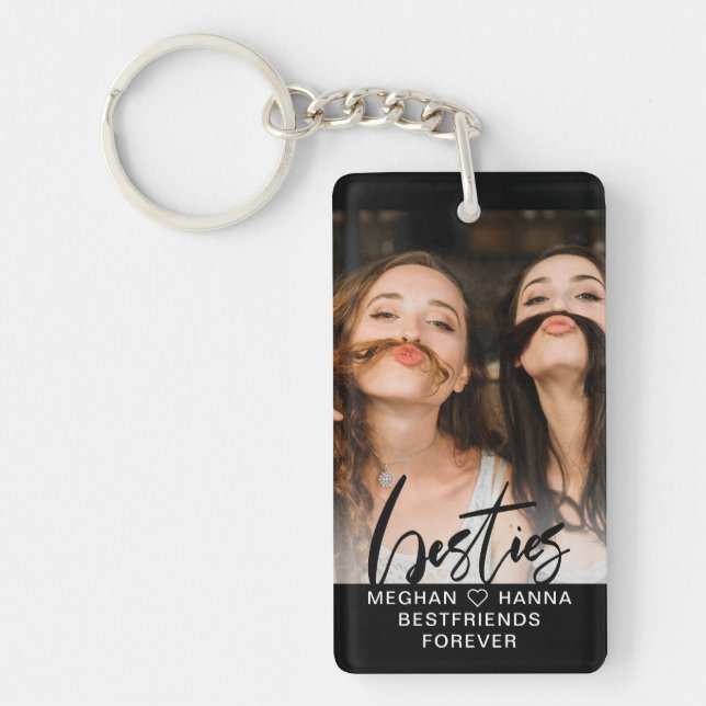 Calligraphy Besties minimal overlay photo Keychain (Front)