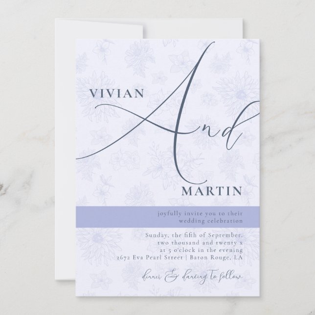 Calligraphy Big Bold "And" Dusty Blue Wedding Invitation (Front)