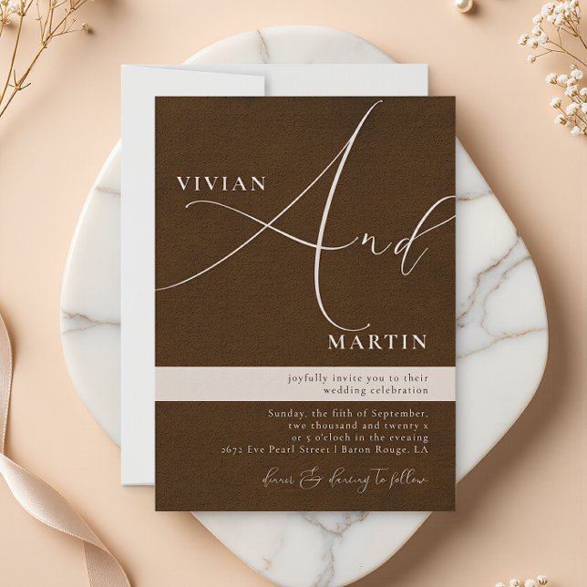 Calligraphy Big Bold "And" Espresso Brown Wedding Invitation (Creator Uploaded)
