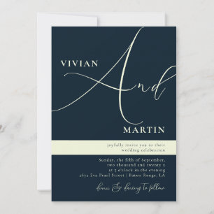 Calligraphy Big Bold "And" Navy Blue Wedding Invitation