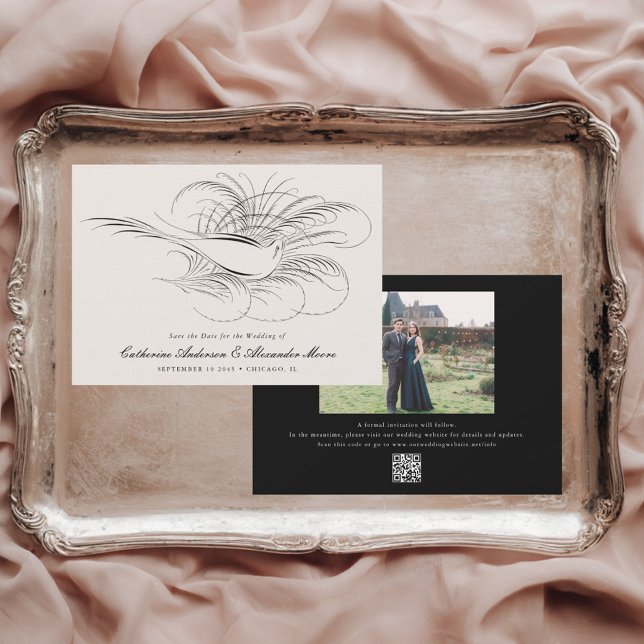 Calligraphy Bird Vintage Illustration Wedding Save The Date (Creator Uploaded)