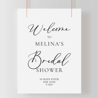 Calligraphy Black and Grey Bridal Shower Welcome  Poster
