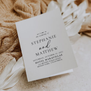 Calligraphy Black and White Folded Wedding  Program
