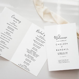 Calligraphy Black and White Folded Wedding  Program