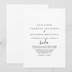 Calligraphy Black and White Spanish Wedding Invitation