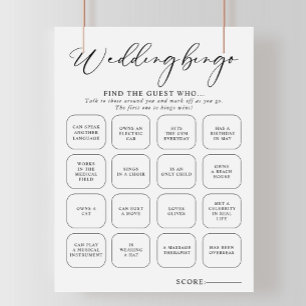 Calligraphy Black and White Wedding Bingo Game