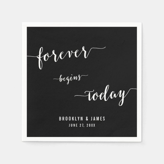 Calligraphy Black Forever Wedding Napkins (Front)