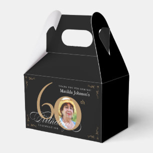 Calligraphy Black Gold Custom Photo 60th Birthday Favor Box