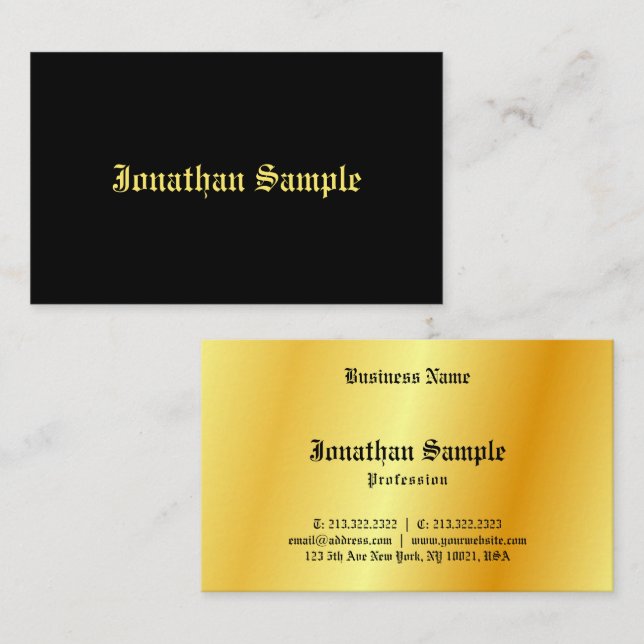 Calligraphy Black Gold Look Template Old Text Business Card (Front/Back)
