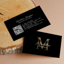 Calligraphy Black Metallic Gold Monogram QR Code