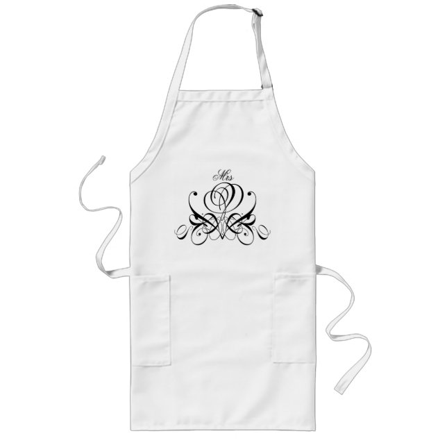 Calligraphy Black Rose Bridal Long Apron (Front)