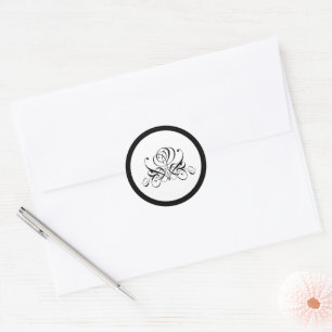 Calligraphy Black Rose Wedding Classic Round Sticker