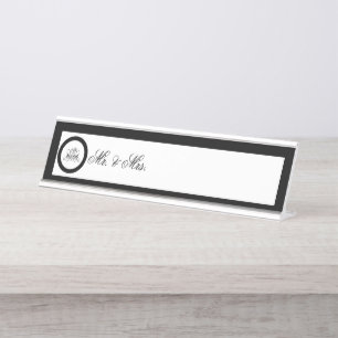 Calligraphy Black Rose Wedding Desk Name Plate